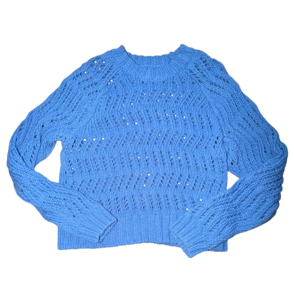 American Eagle Chunky Open Knit Sweater-Blue-S-GUC